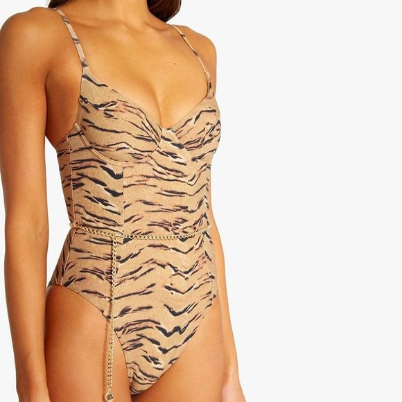 WeWoreWhat Danielle One Piece Tan Tiger Print Bernstein Revolve Shopbop - Picture 2 of 16